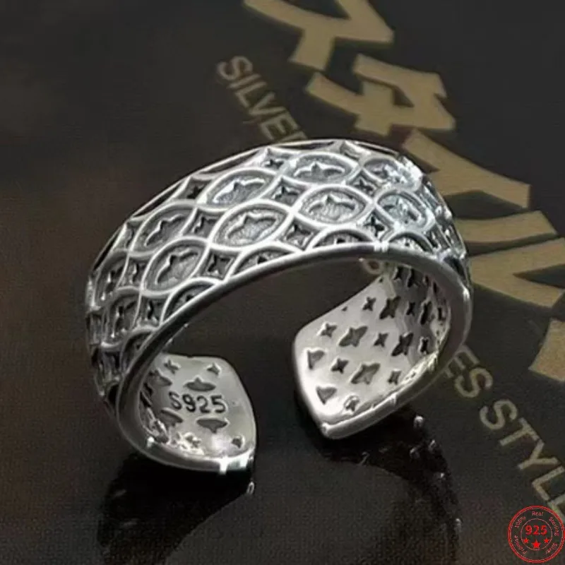 

S925 Sterling Silver Rings for Men Women Genuine New Fashion Dragon Scarle Cross Stars Relief Vintage Argentum Punk Jewelry