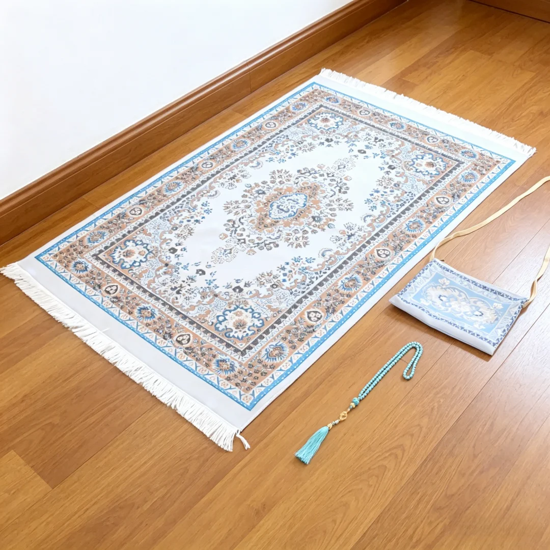 Turkish Islamic Prayer Rug Set Soft Prayer Mat With Prayer Beads Portable Storage Bag Muslim Gift For Ramadan Eid Hajj