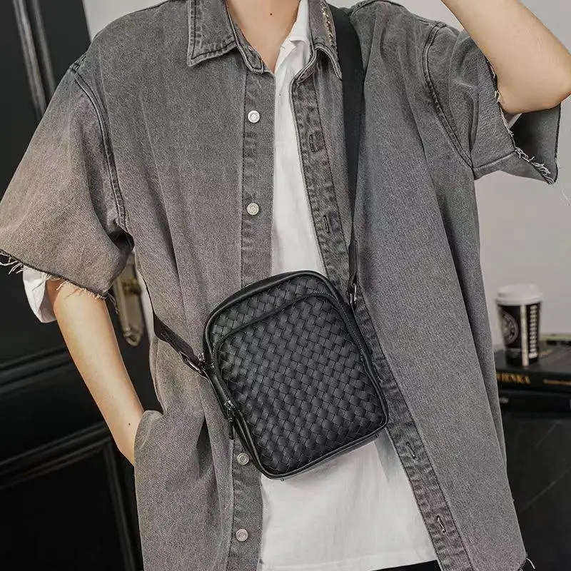 New Men\'s Shoulder Bag Street Trend Small Chest Bag Storage Travel Phone Pouch Unisex Handwoven Casual Fashion Messenger Bag