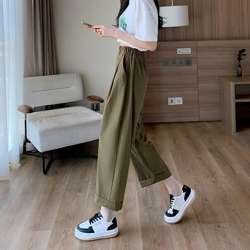 

Свободные укороченные брюки большого размера, женские брюки Y2k, уличная одежда G, 90-е, вся средняя одежда, эластичные хлопковые женские брюки