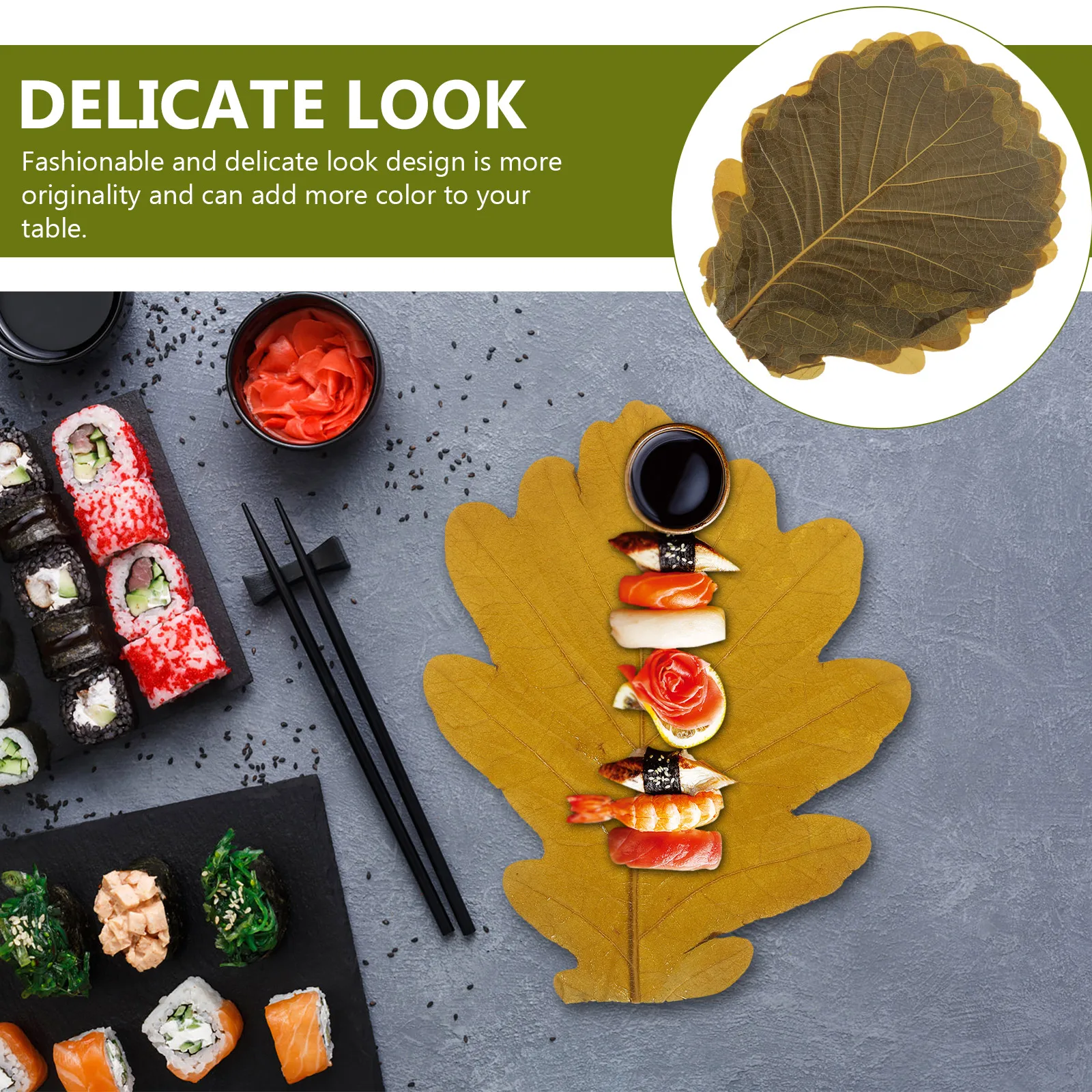 

20Pcs Natural Sushi Leaf Decors Japanese Sashimi Dessert Tray Decoration Baking Food Photography Props for Restaurant