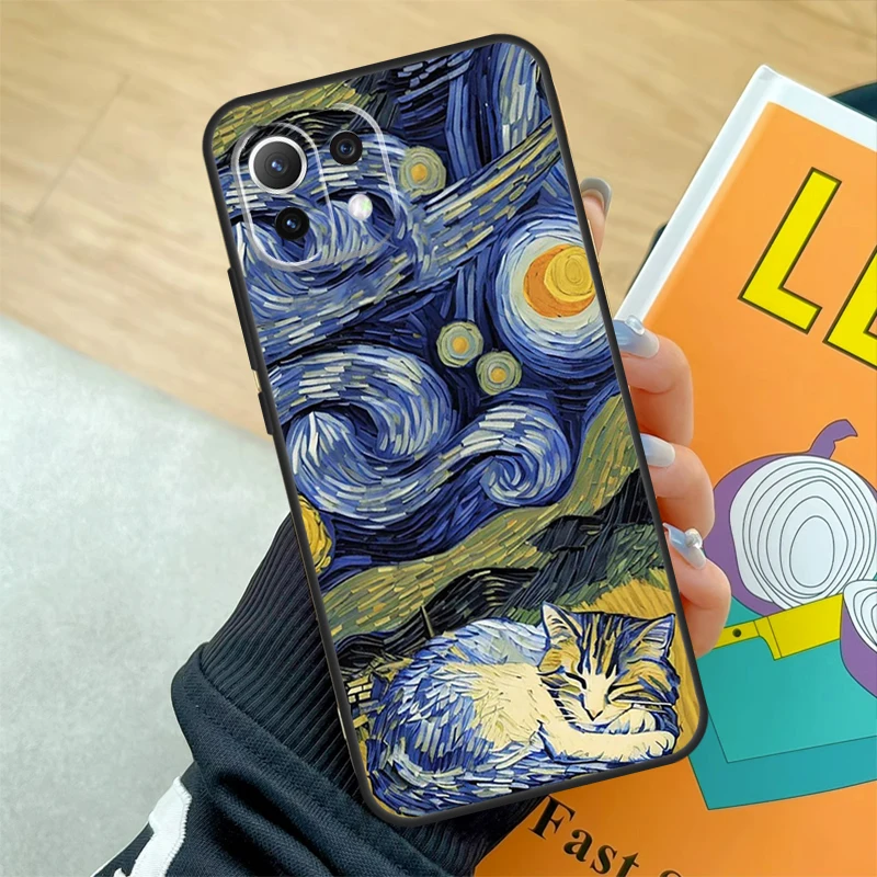 Cat Van Gogh 'S The Starry Night Case Voor Poco F 5X5X3 Pro M5 C40 F4 X4 Gt F3 Xiaomi 13 Ultra 12 Lite 11T 12T Pro 12x Hoes