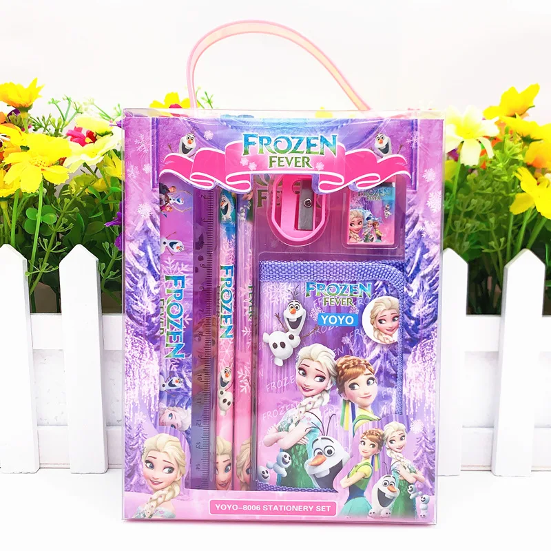 Disney  Frozen princess Anime Stationery Children Pencil Eraser Kids Stationery Set Kawaii Student Gilrs Boys Bags Birthday Gift