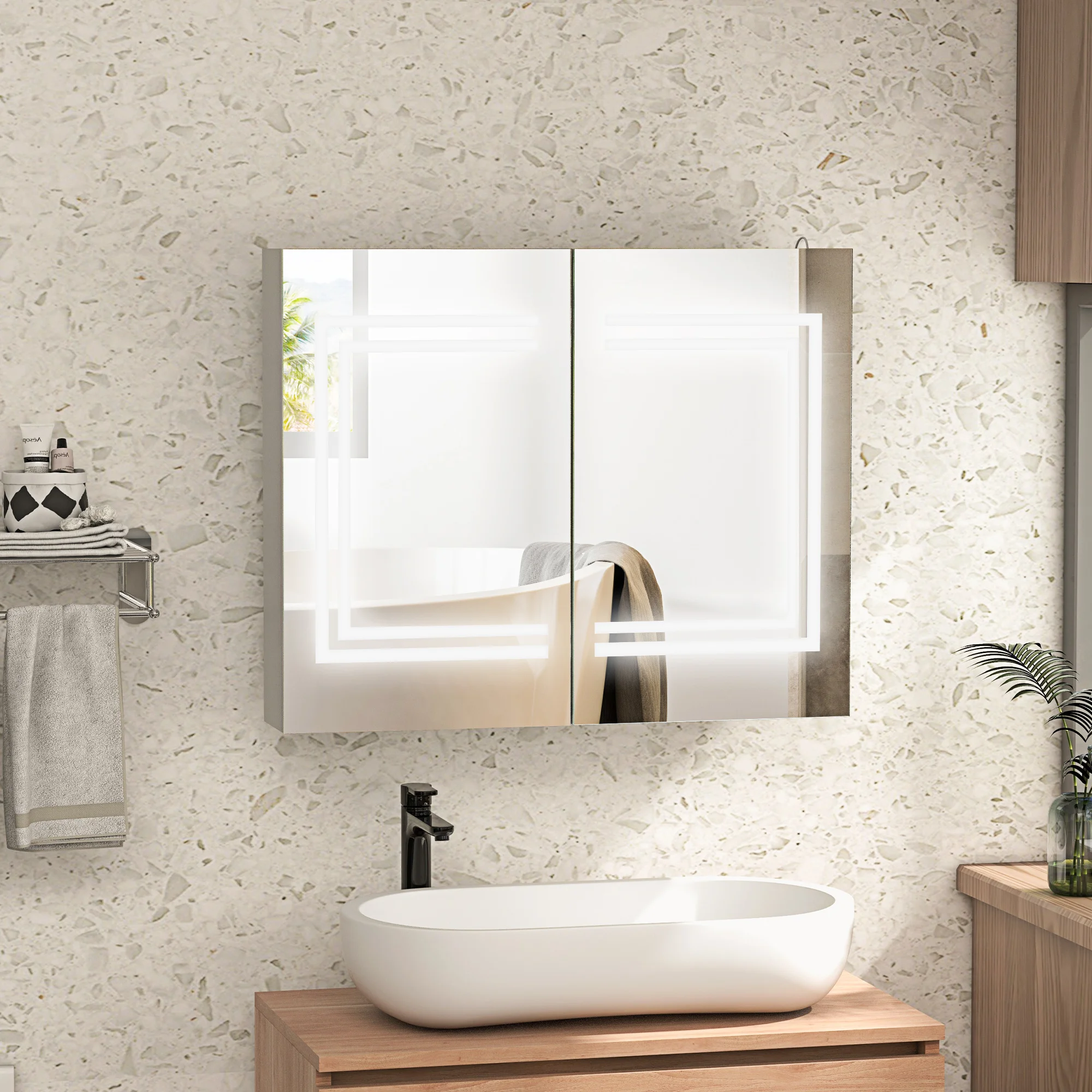 Badkamerkast met spiegel LED 90x12x45 acryl sonoma eikenkleurig Badkamerkast met spiegel LED 90x12x45 acryl sonoma eikenkleurig