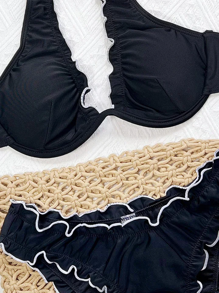 Vzvn 2026 New All Season Backless Bikini Fashion Sexy Lace Up Pleated Bikini for Women Split Swimsuit Beach Bikini 2 Piece Set