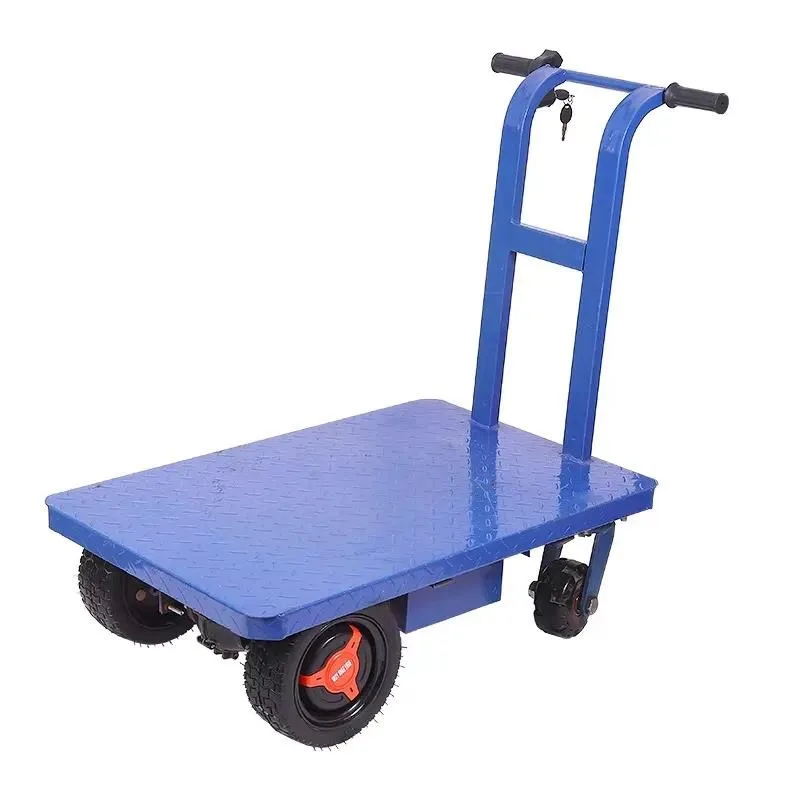 High Power Heavy Duty Electric Truck 4 Wheel Trolley Flat Platform Metal Material