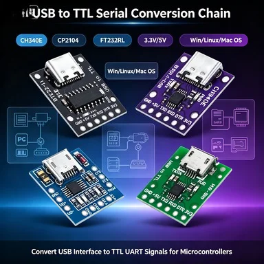 USB 2.0 to TTL UART Module 6Pin, FT232RL/CH340E/CP2104/PL2303, for Arduino/ESP32