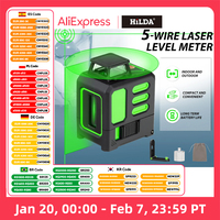 HILDA Laser Level Green 5 Lines Level Ip55 15M Self-Leveling Horizontal & Vertical Cross Super Powerful Measuring Tools ﻿