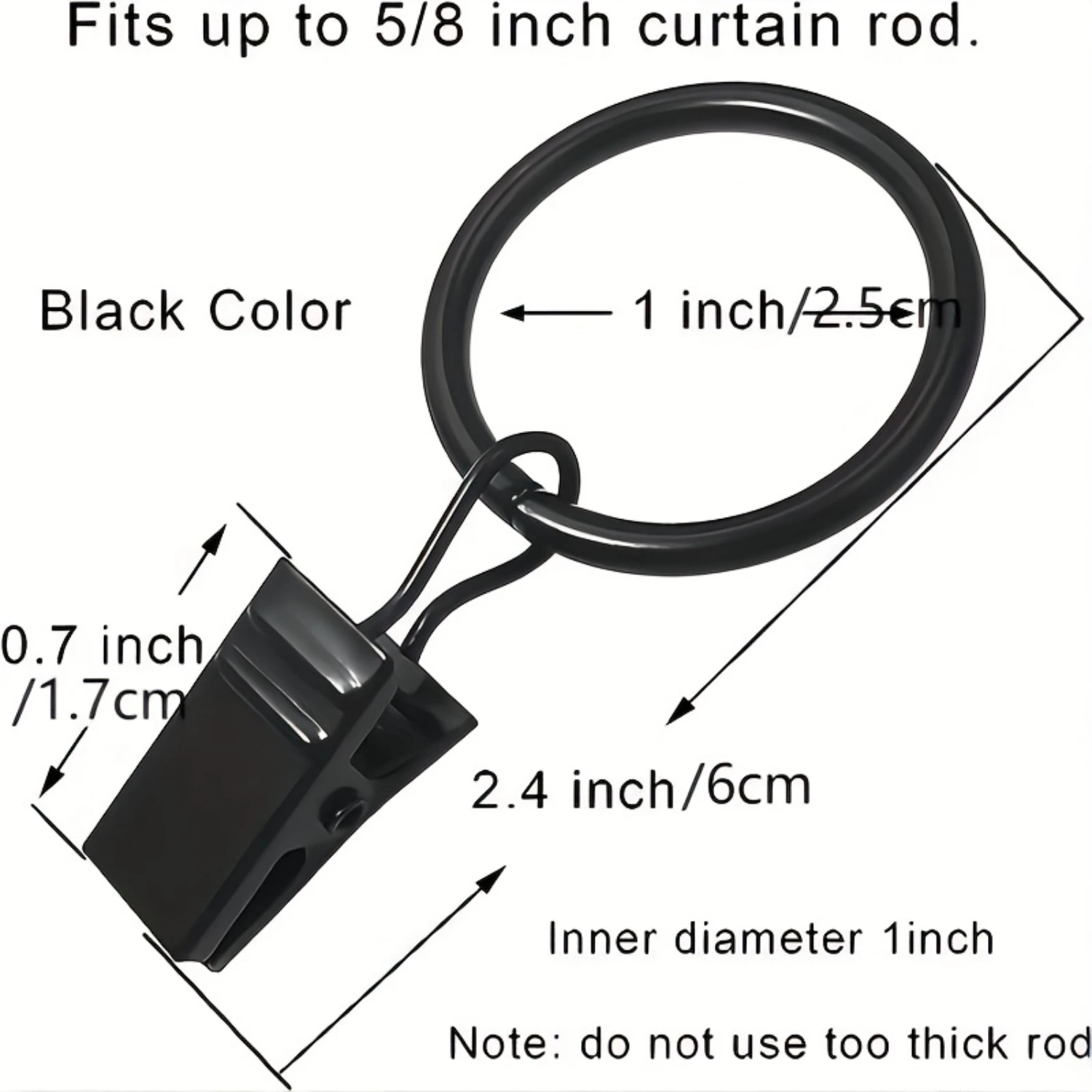 Elegant Black Metal Curtain Rings with Clips – Easy Install, Traditional Style, Multipack (30/40/50pcs)