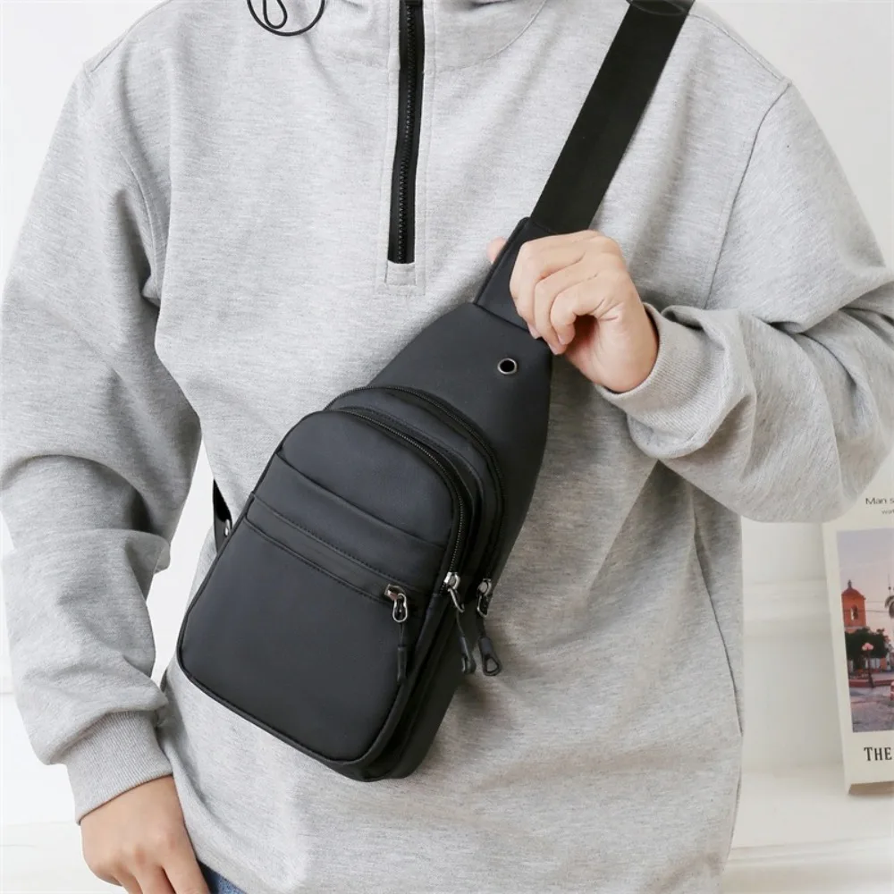 

Square Men Chest Bag Multi-functional Solid Color Nylon Crossbody Bag Single Shoulder Large Capacity Phone Pouch Bag Female