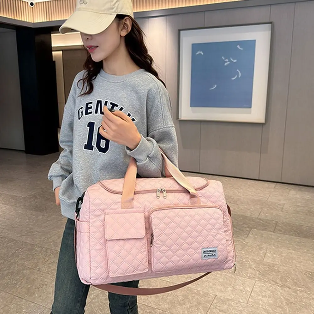 

Portable Oxford Travel Duffel Bag Sturdy Short Distance Nylon Duffle Bag Multi-functional Solid Color Travel Luggage Bag Girl