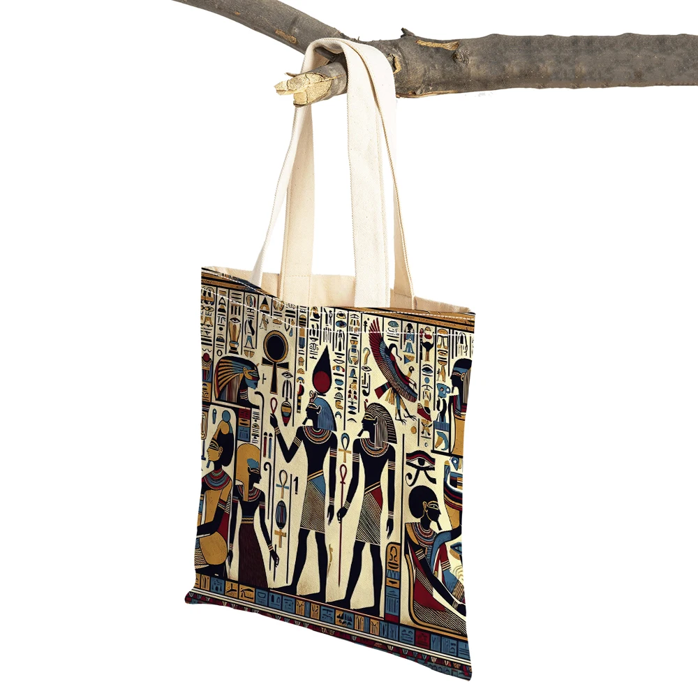

Murals of Ancient Egyptian Pharaohs Anubis Women Shopper Bag Double Print Girl Tote Lady Handbag Shopping Bags
