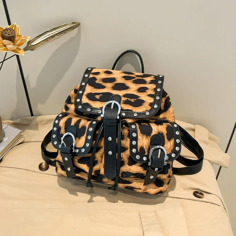 Fashion Leopard Color Matching Backpacks Personality Designer Style Large Capacity Super Cool Backpacks for Women 2024 Hot Sale