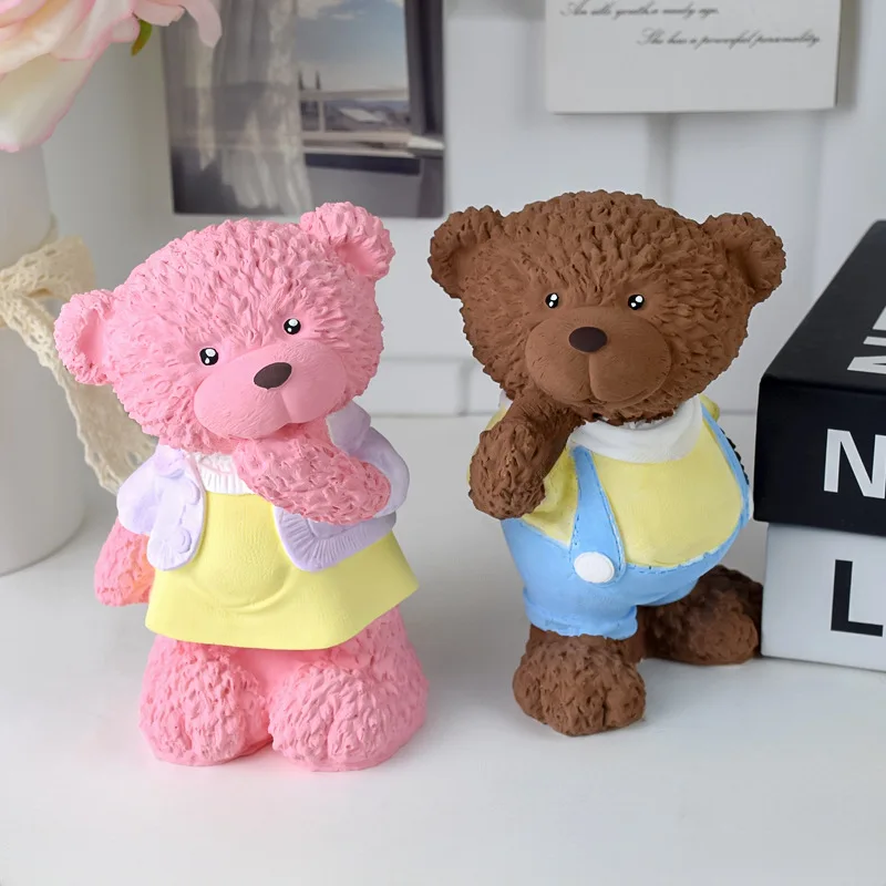 Plush Teddy Bear Candle Silicone Molds Handmade Aromatherapy Cute Bear Dolls Candle Gypsum Plaster Mould Craft 3D Ornament Mold