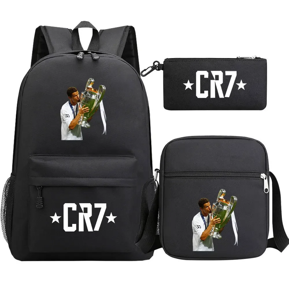 3-Piece Ronaldo Print Soccer Star School Backpack Set for Kids