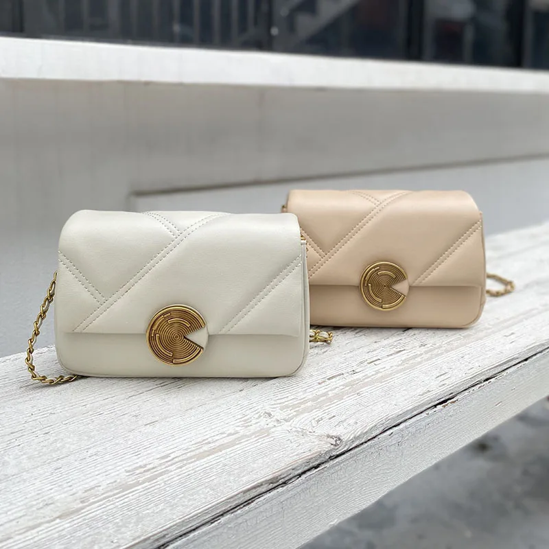 

New 2025 spring and summer cowhide women's rhombus chain bag women's high-end niche single shoulder leather messenger bag