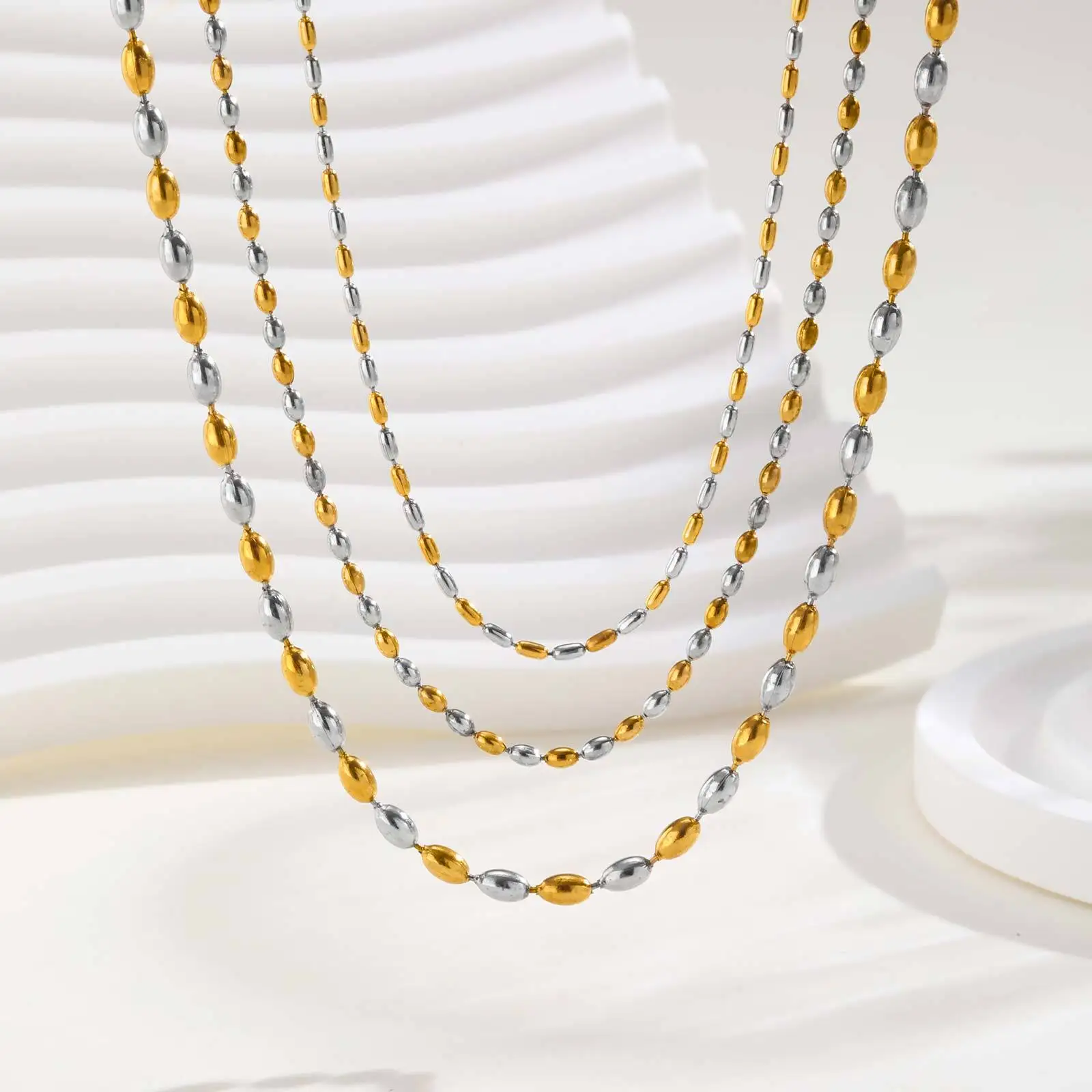 

Vnox Gold Silver Mixed Color Beaded Chain Necklace, Stainless Steel Handmade Olive Bead Chain, Fashion Neck Jewelry Gifts