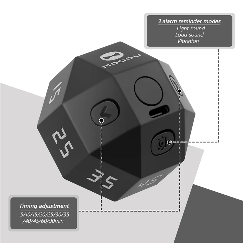 A53Q-Mini 12-Sided Rechargeable Cube Timer Efficient Time Management Tool For ADHD Patients, Study, And Cooking