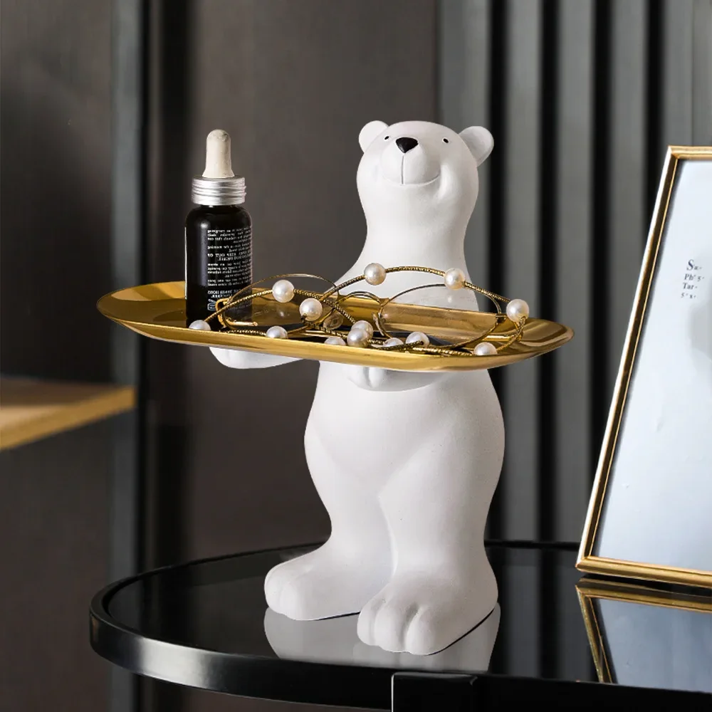 

Adorable Polar Bear Figurine Decorative Dessert Organizer Tray Holder Earrings Holder Snacks Key Storage Tray Porch Decor