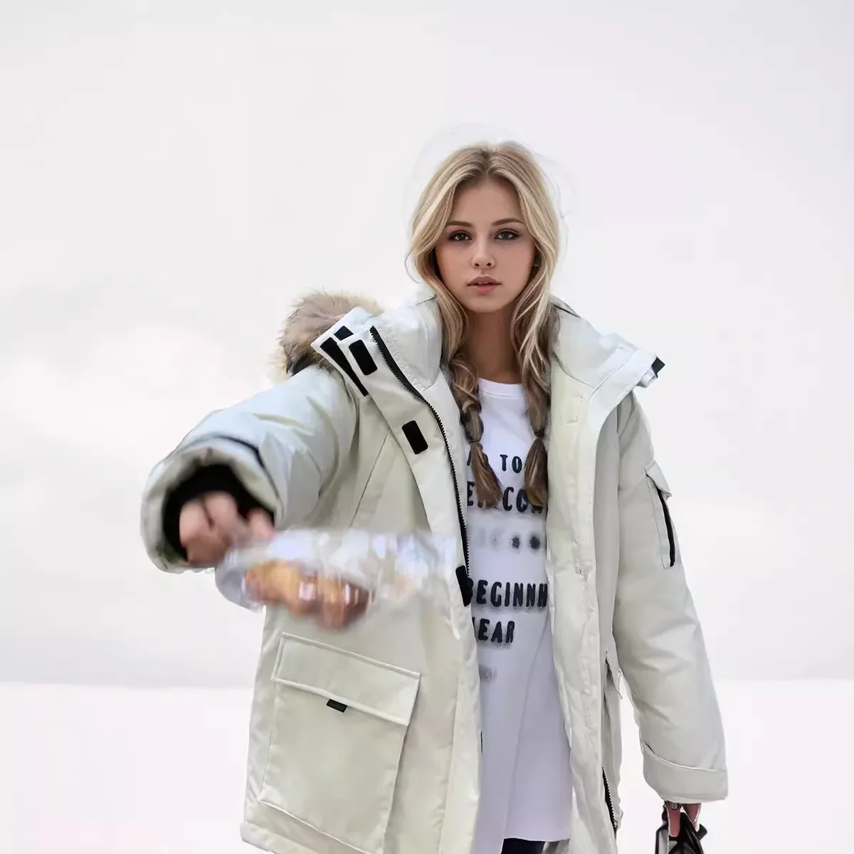 

Новинка 2025 года, женская утепленная хлопковая куртка с меховым воротником, женская повседневная куртка с капюшоном, зимняя одежда, стеганая одежда, хлопковая куртка