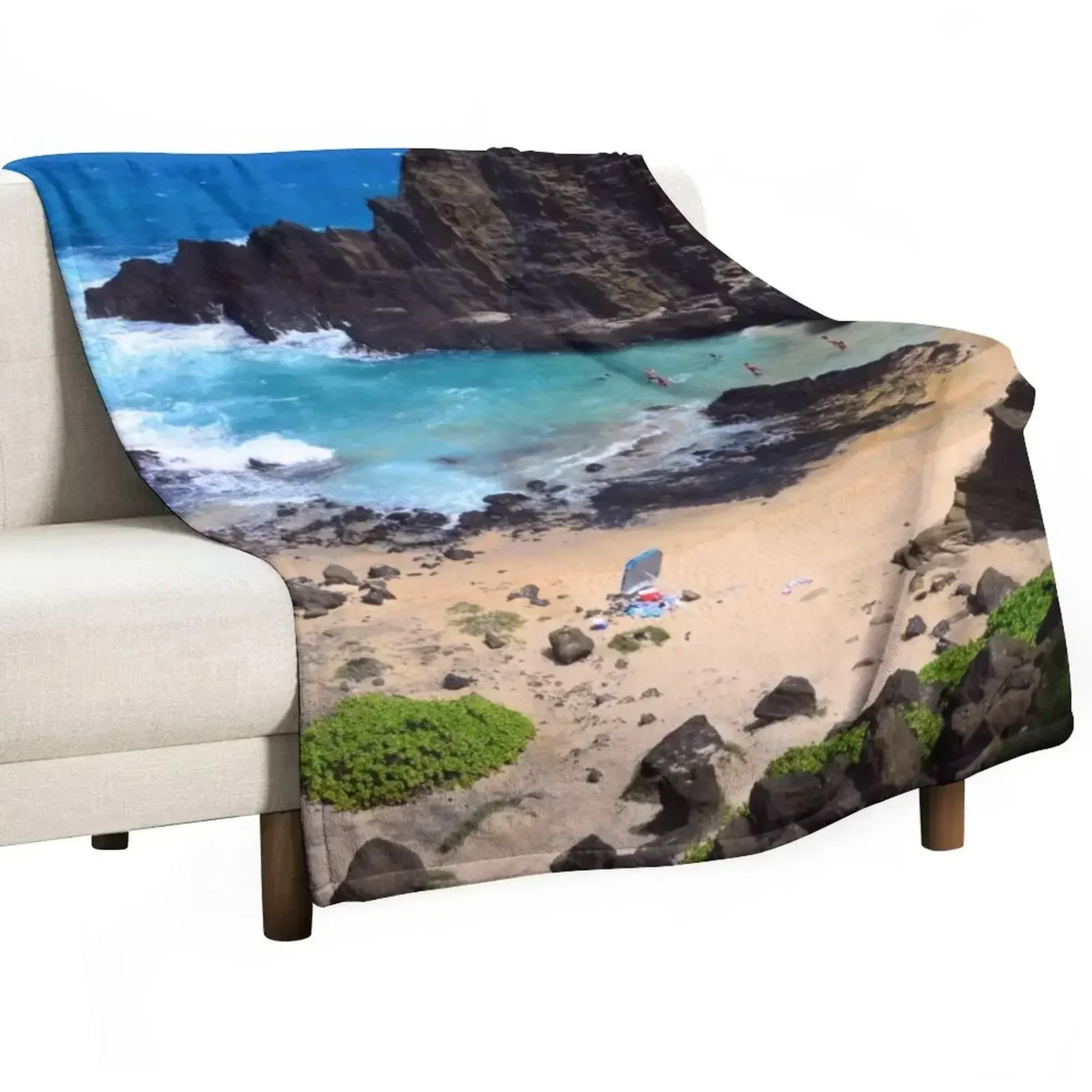 Forbidden NO TRESPASSING Beach in Oahu, Hawaii Art Photo Throw Blanket for sofa Extra Large Throw decorative Blankets