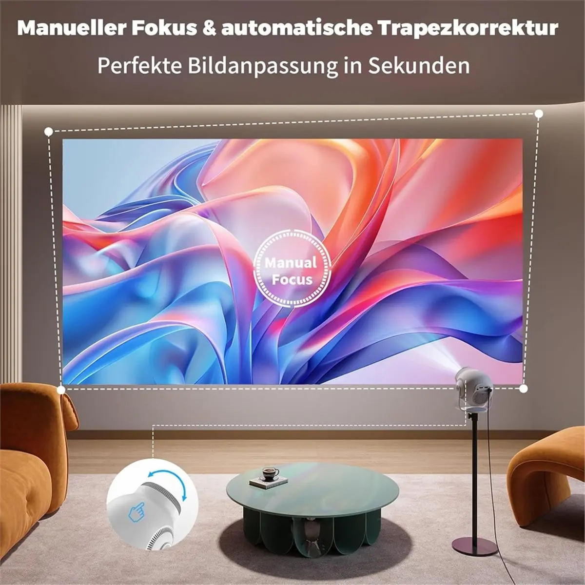 T19C Mini Projector 1080P Full HD, 480 ANSI Lumen, Android 14, 8K Decoding, WiFi 6, Bluetooth 5.4, 180° Rotation Us Plug