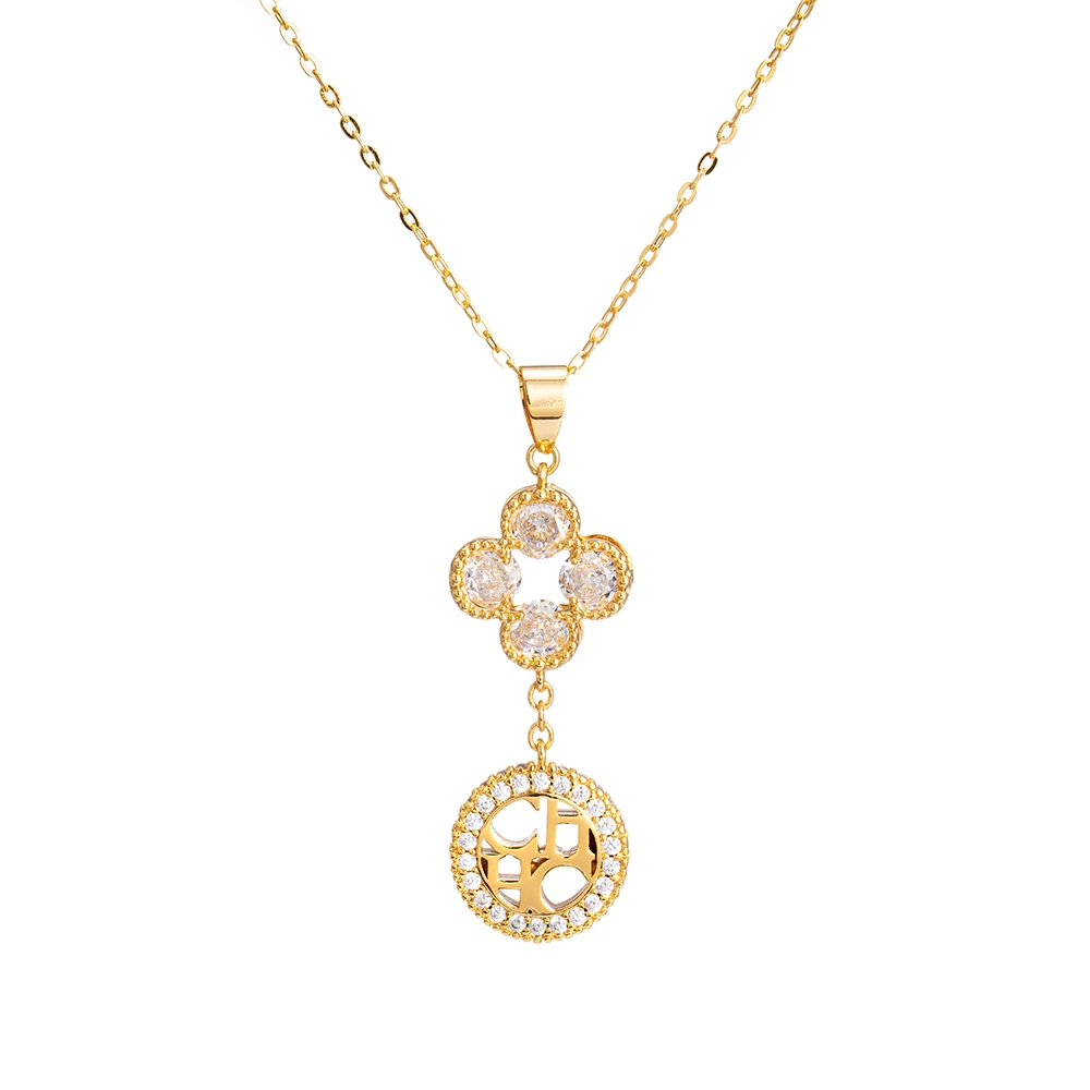 

CHILN HENA New Fashionable Ladies Four-leaf Clover Pendant Gold Necklace Zircon Copper 45CM Adjustable Gift Box N012