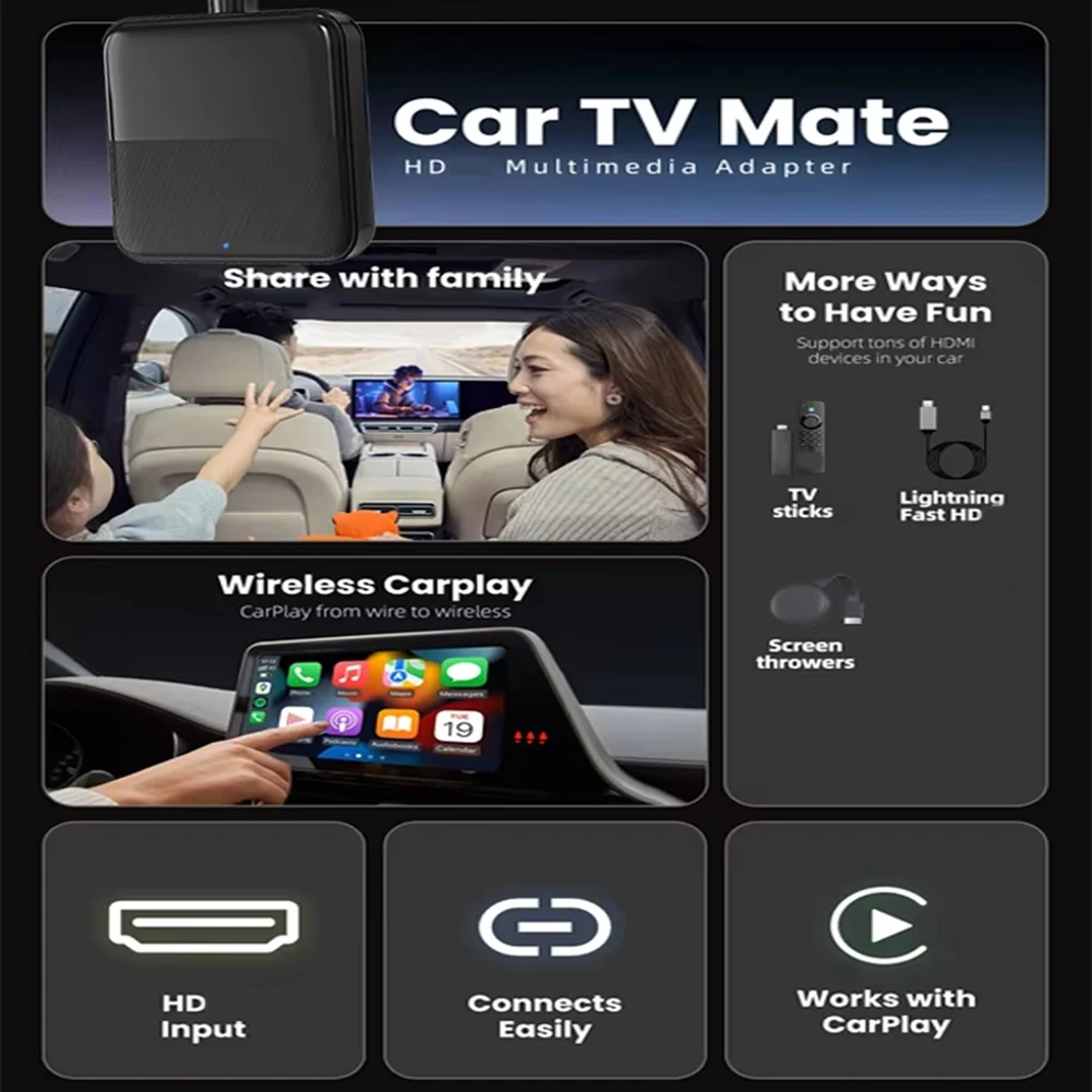 

NEW Car Converter HDMI-Compatible Multimedia Adapter Wired to Wireless Carplay for Android TV-Stick Game Box