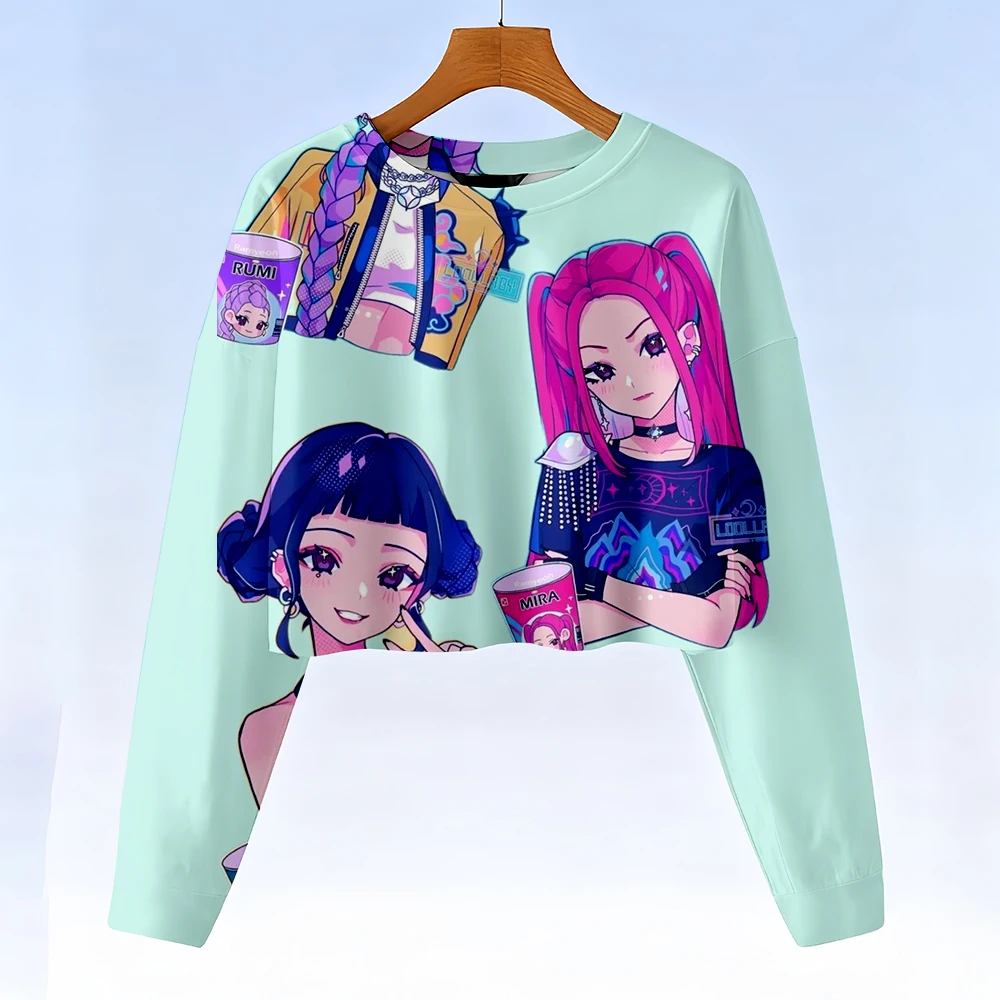 KPop شيطان الصيادين Huntrix ملابس الربيع الاطفال المحاصيل قمصان سويت شيرت بقلنسوة طفل الفتيات هوديي المراهقين الفتيات رياضية