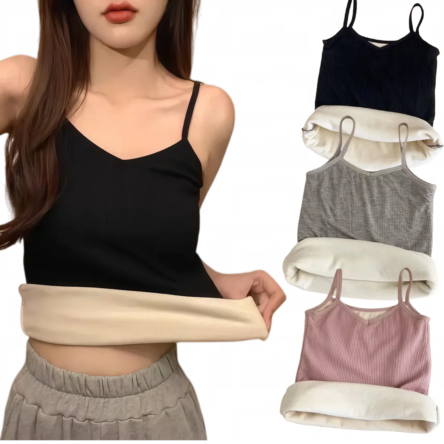 

Зимнее женское теплое нижнее белье, однотонное термобелье, повседневная ночная рубашка, сексуальная эластичная женская тонкая бархатная футболка, топы без рукавов