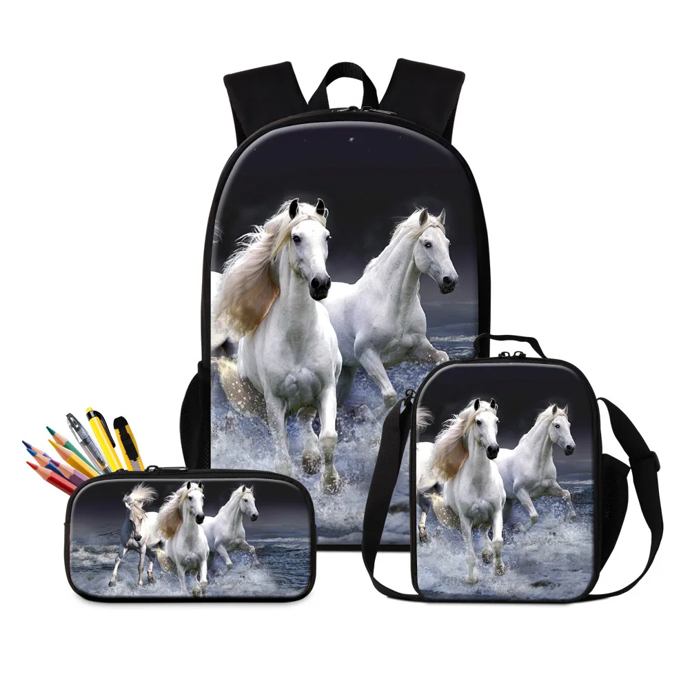 

Хип-хоп популярная новинка забавная тонкая лошадь 3D принт 3 шт./компл. школьные сумки для ноутбука рюкзак сумка для обеда пенал