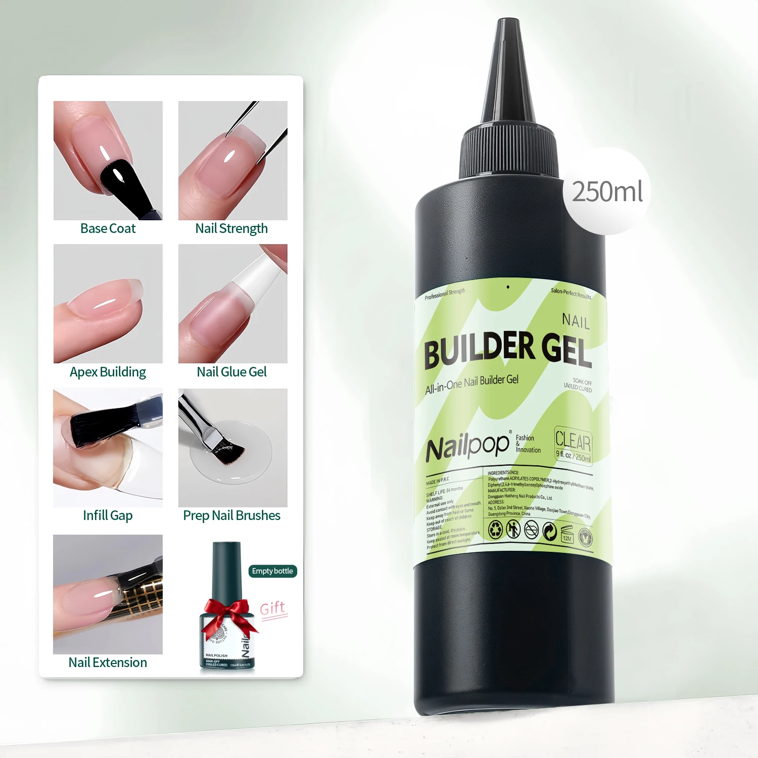 Nailpop 7 in 1 Extension Gel Nail Polish HEMA TPO Free Fast Building Gel for Nail Tips 15ml Professional Nail Reinforcement 1pc