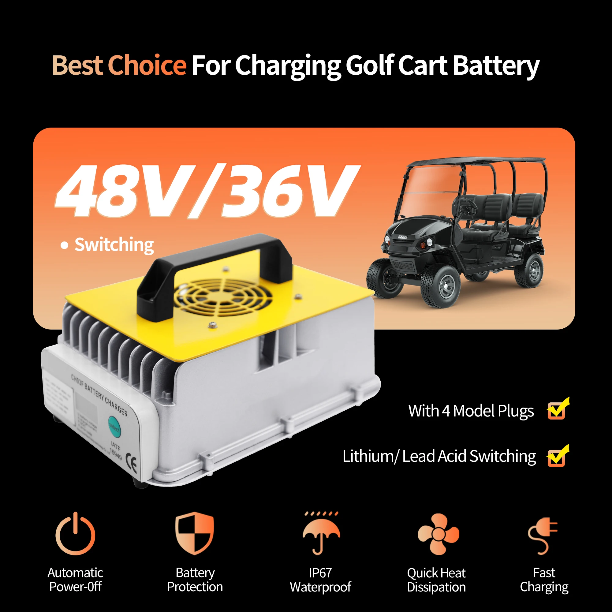 

Convertible 24/36/48V Smart charger for Universal lead-acid and lithium battery
