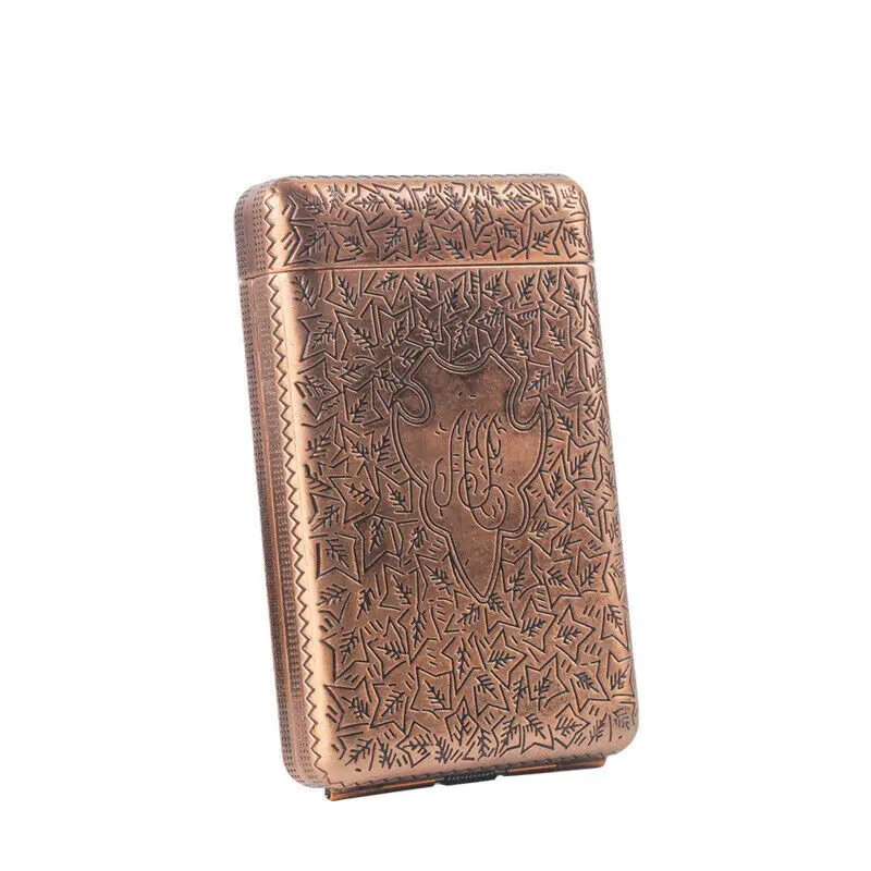 

New 1PCs.Red Copper Retro Hand Carved Metal 3-Open Cigarette Box Which Can Hold 14 Cigarettes