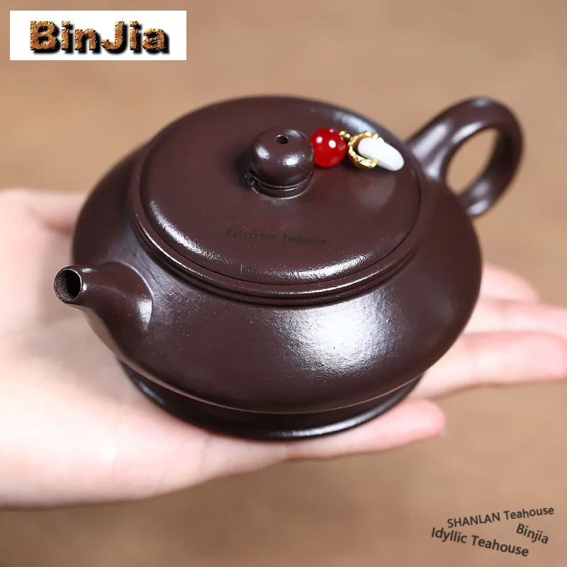 130ml Ancient Yixing Purple Clay Teapots Handmade Manshu Pot Raw Ore Aged Black Mud Kettle Zisha Tea Set Teaware Supplies Gift