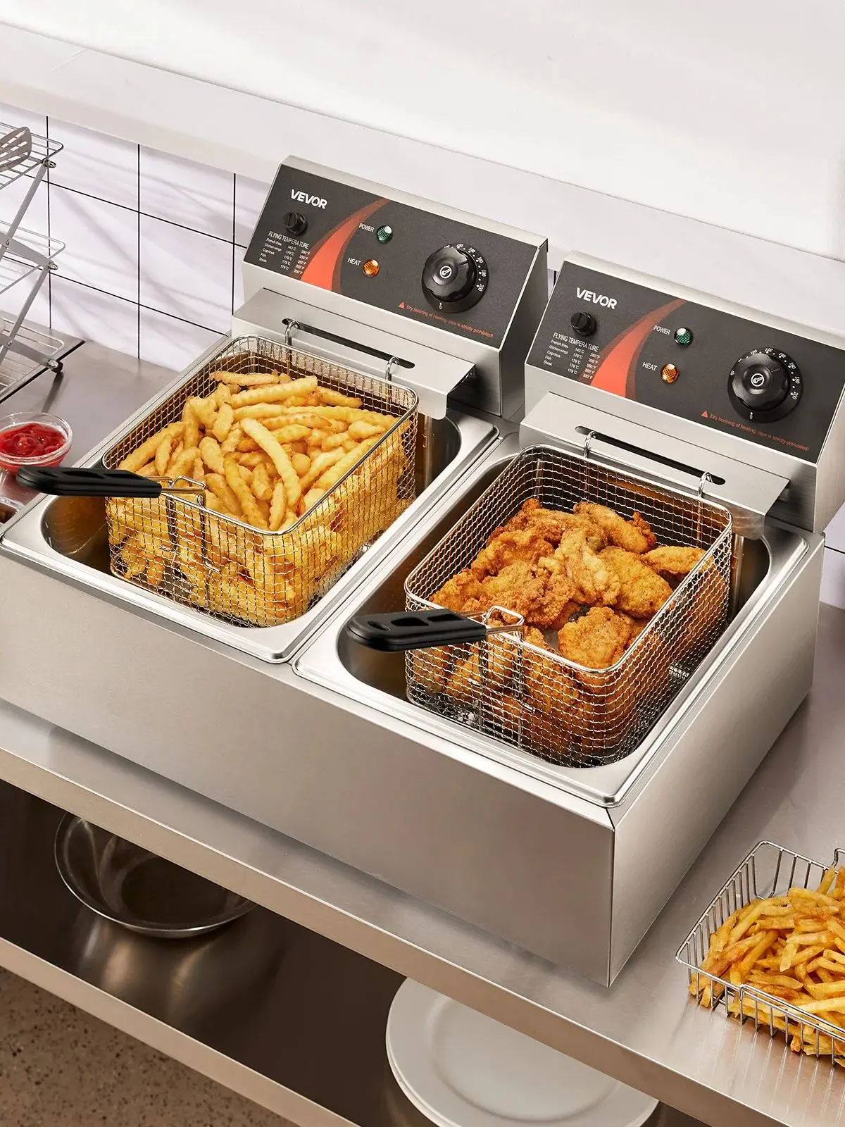 SucceBuy 12L elektrische friteuses Dubbele tanks voor fastfoodrestaurant of campingpicknick Gebakken kip Frituurchips Frieten - afbeelding 2