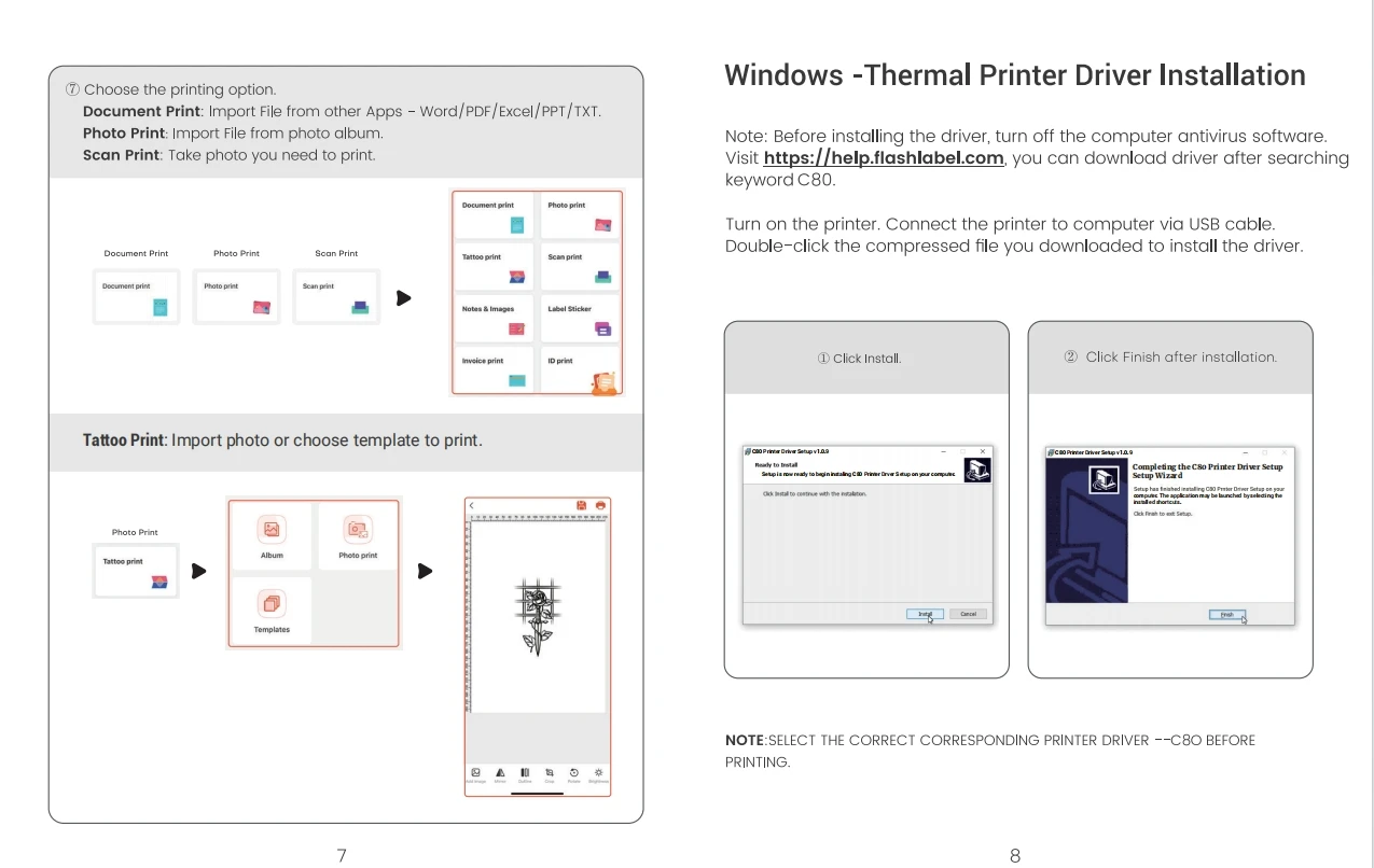 C80 Wireless Tattoo Stencil Printer,Portable A4 Thermal Printer Kit for Tattoo Artists,Compatible with Phone,iPad & PC