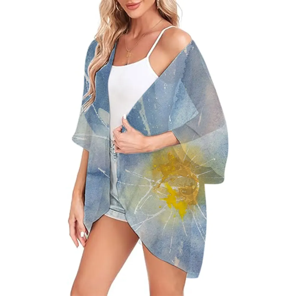 Nieuwe Dames Losse Bloemenprint Chiffon Coverups Strand Zwemmen Bikini Tops Kimono Cardigan Poff Mouw Cover Up Blouse Badmode Jas