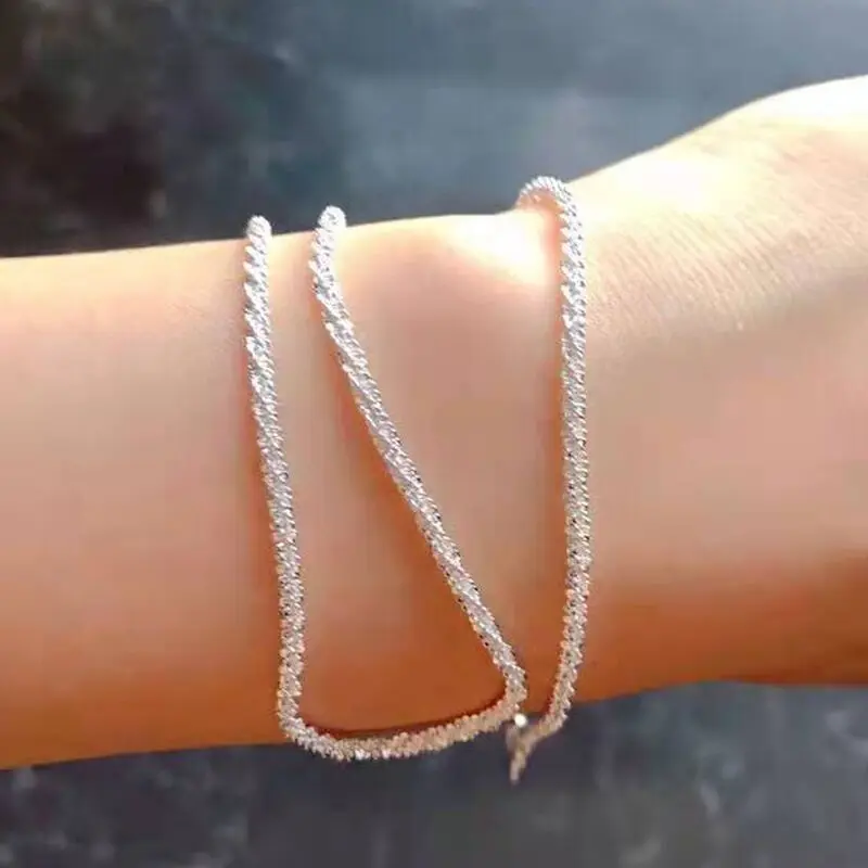 

Authentic S925 Sterling Silver Necklace 2mm Sparkling Collarbone, Sweater Chain, High Charm Jewelry Gift Women