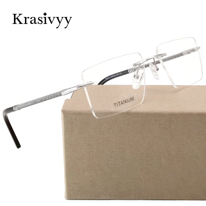 Krasivyy Pure Titanium Rimless Glasses Frames Men Luxury Square Prescription Optical Eyeglasses Women Ultralight Myopia Eyewear