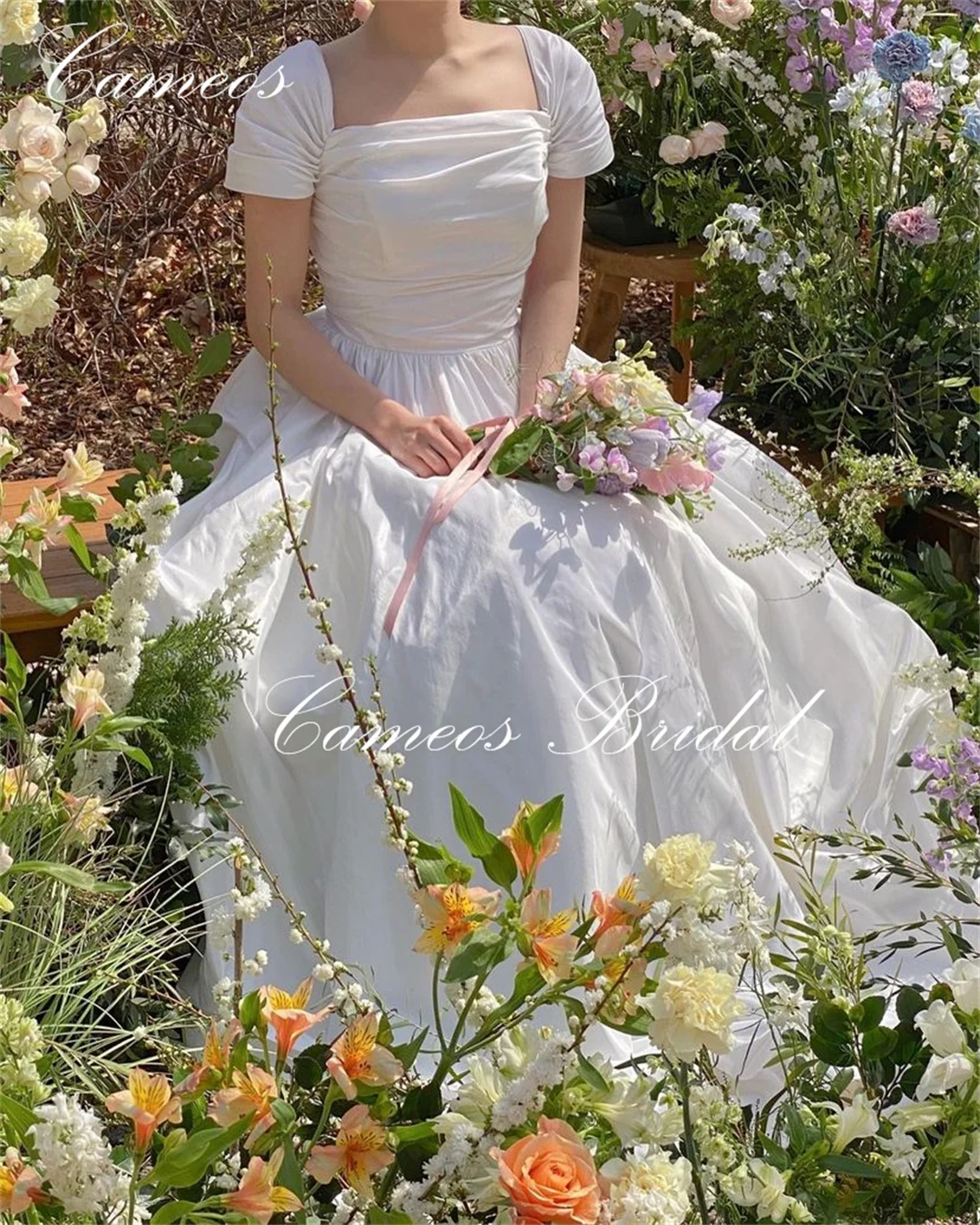 

SONDR Korea Square Collar A-Line Simple Wedding Dress Custom Made Formal Bride Dress Ivory 웨딩드레스 Satin Wedding Gown Bridal