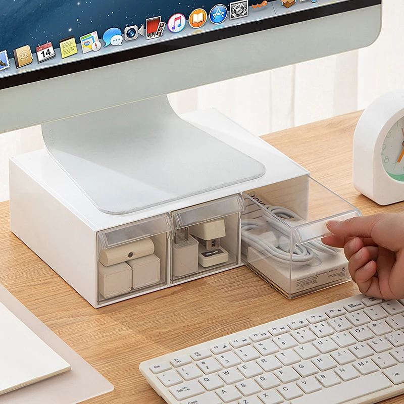 1Pcs Transparent Computer Monitor Stand Riser Bracket With Storage Drawer PC Screen Holder Laptop Desktop Mouse Organizer