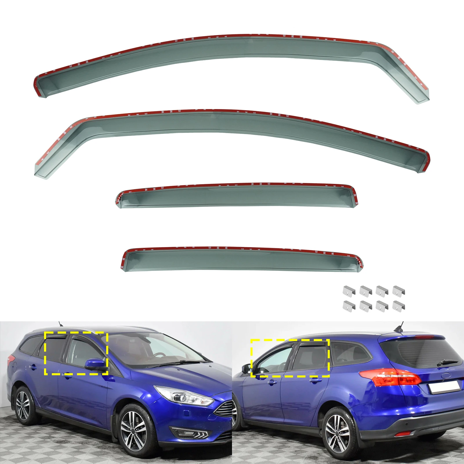 Image of 4 Stück Windabweiser Tönung für Ford Focus MK4 Schrägheck 5-Türer ab 2018 Seitenfenster Wind Regen Sonnenschutz Deflektor Schutz