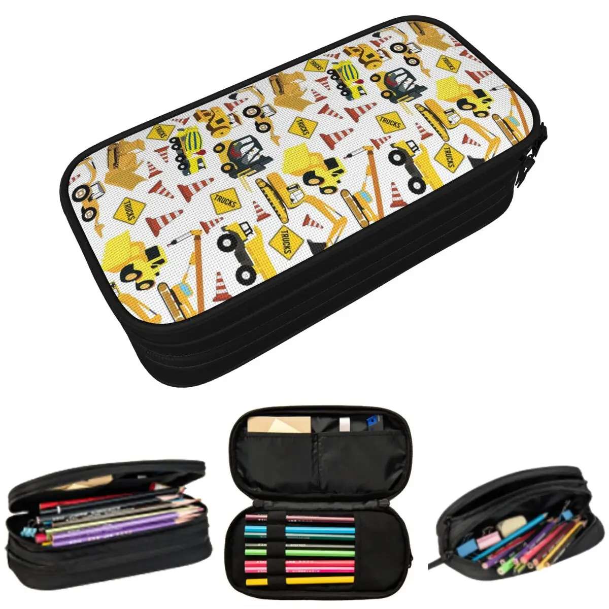 Excavators Construction Machines Cartoon Pencil Case for Students School Pen Box Pencil Bag Stationery Supplies Pen Holder Bag