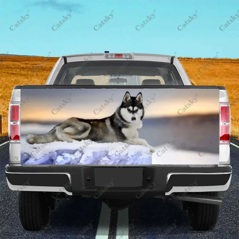 Greture Husky Dog Car Tail Trunk Protect Vinly Wrap Sticker Decal Car Hood Full Body Decoration Sticker for SUV Off-road Pickup