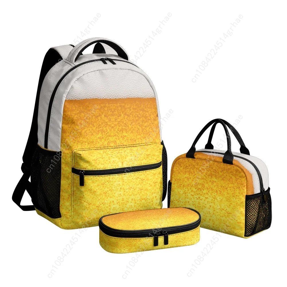 Beer Print Custom 17 Inch 3 Piece Backpack Set Includes Backpack Shoulder Bag and Pencil Case The Ultimate Gift Choice