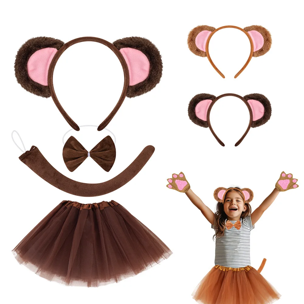 Girls Children Monkey Tutu Costume Accessories Animals Headband Skirt Set for Halloween Costume