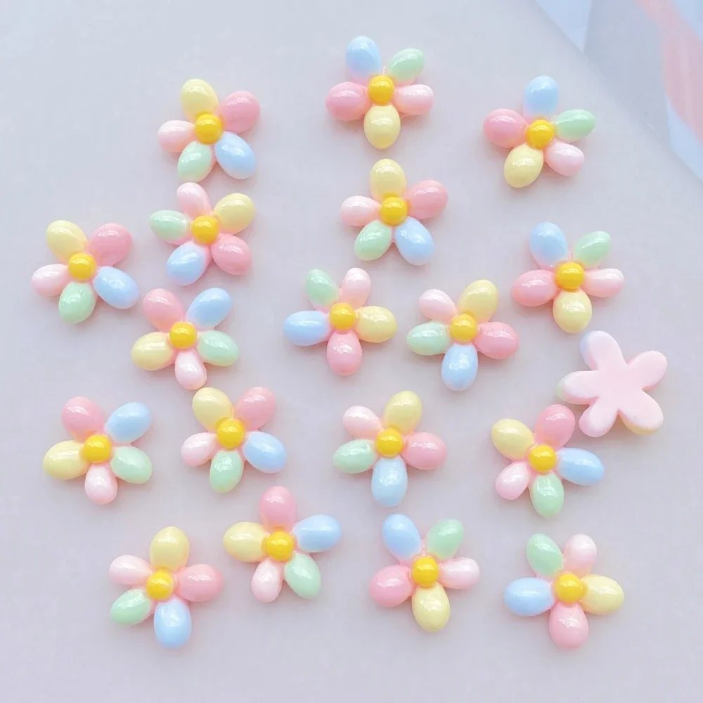 20Pcs Cute Mini Rainbow Colored Flowers In Rsin Nail Art Art Rhinestones DIY Craft For Nail Decorations 3D Decorations Jewelry