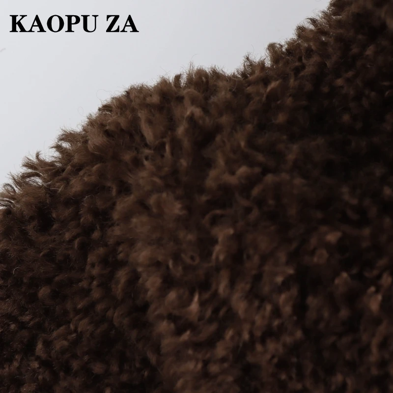 KAOPU ZA 2024 가을 여성 캐주얼 후드 칼라 긴팔 재킷 코트, 여성 빈티지 단색 플리스 싱글 브레스트 탑
