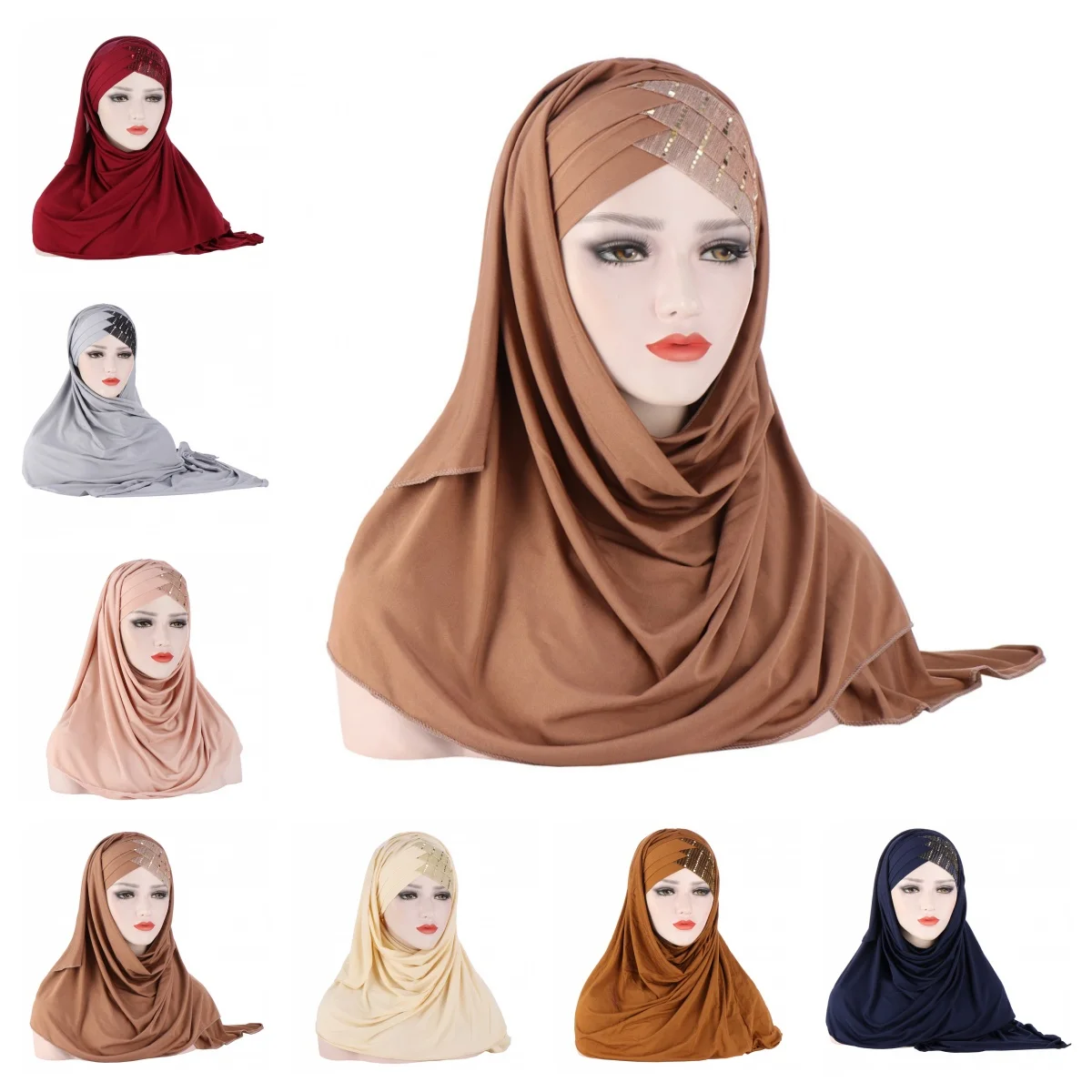 

Women Sequin Soft Long Hijab Scarf Turban Hat Head Hair Wrap Shawl Scarves Cap